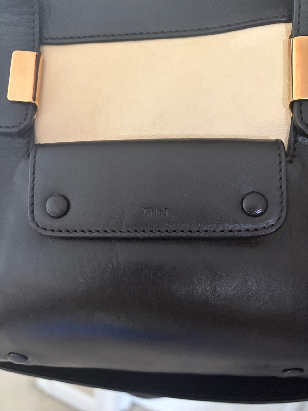 CHLOE - Black and Cream Leather Satchel Bag - Picture 7 of 11